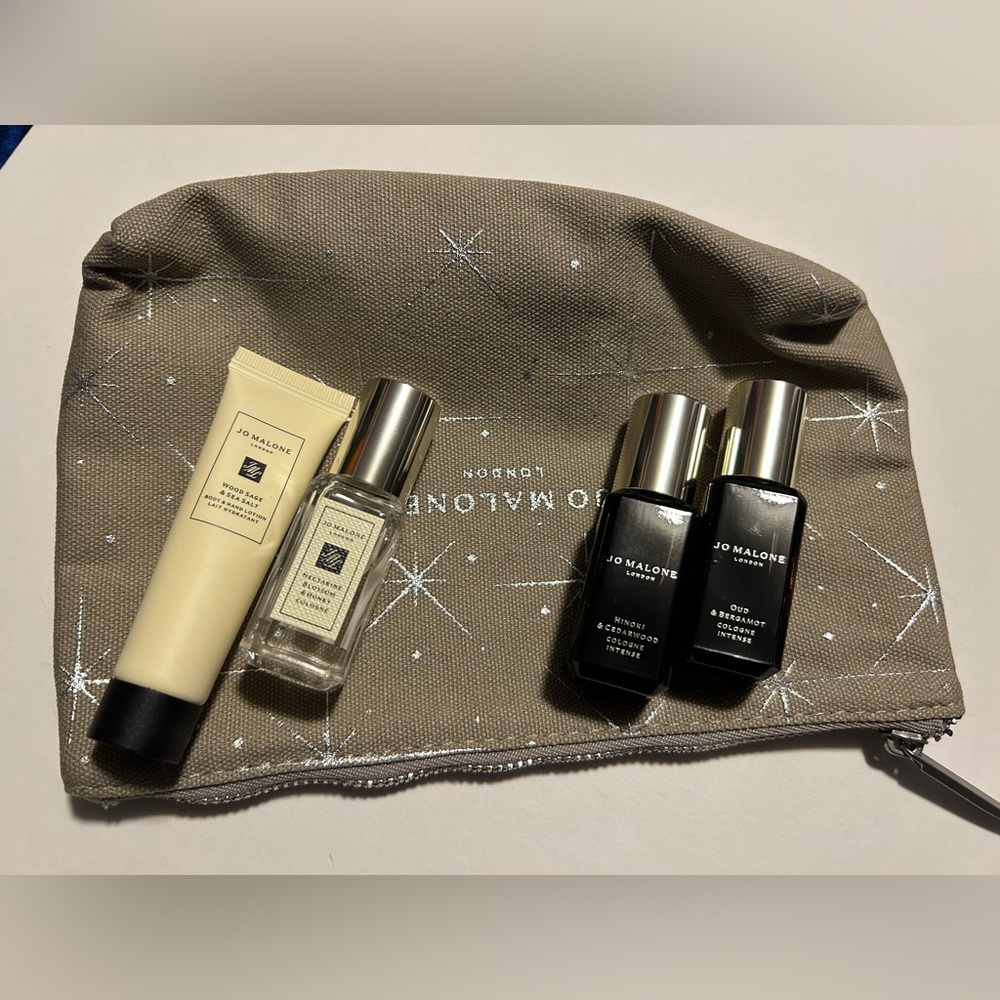 Jo Malone hinoki cedar wood / oud bergamot/ nectarine blossom honey /cream & bag